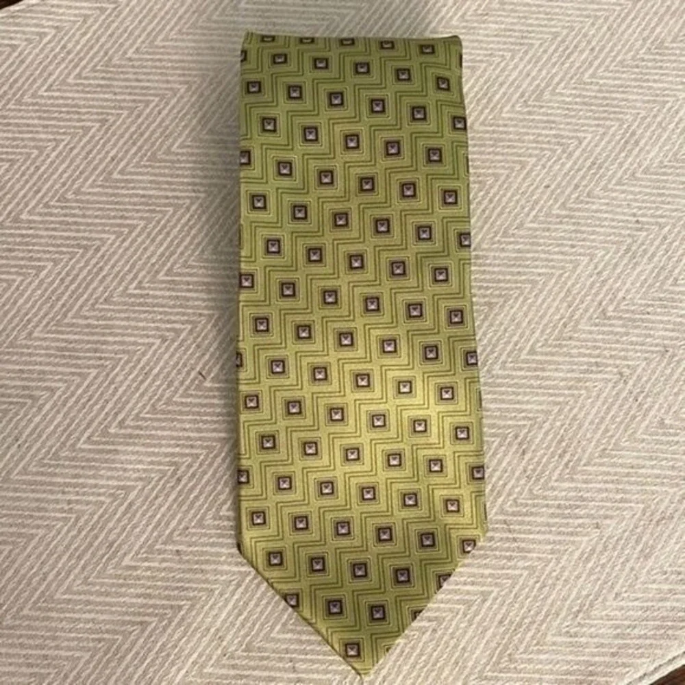 Zegna Silk Tie‎ Men's Designer Made In Italy Green & Purple Geometric